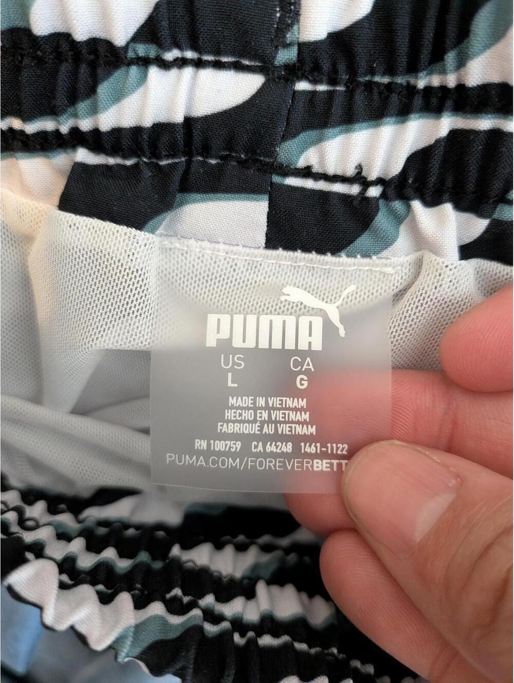 Puma Swim Shorts Mens Large Black Wave Stripe Elastic Waist Lined Trunks Pockets - Picture 8 of 8